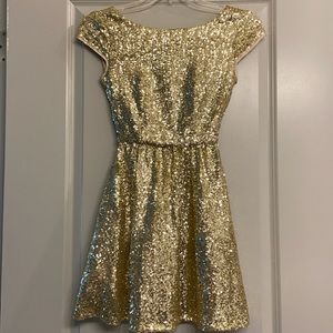 B. Darlin Gold Sequin Dress with V Back